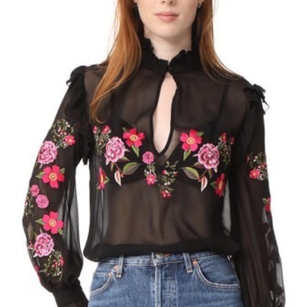 Nicholas Peony Embroidered Ruffle Top Size XS